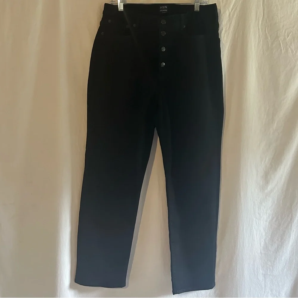 NWOT J. Crew Stovepipe Straight Leg Jeans Black Button Fly High Rise Stretch 32